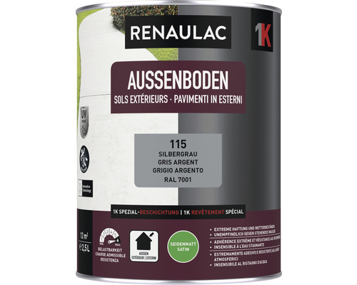 RENAULAC Aussenbodenfarbe seidenmatt silbergrau 2,5 L Renaulac Aussenboden Farbe, silber grau, 2,5 Liter Dose