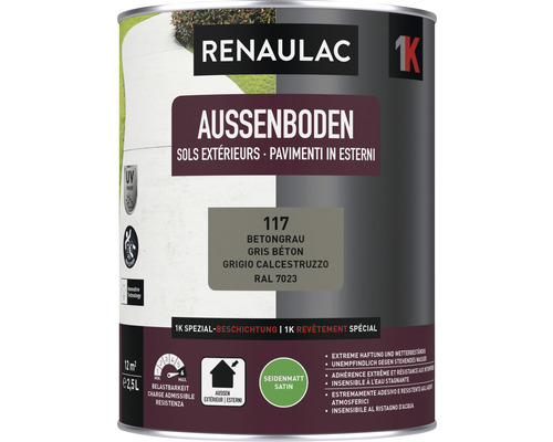 RENAULAC Aussenbodenfarbe - unempfindlich gegen stehendes Wasser seidenmatt betongrau 2,5 L