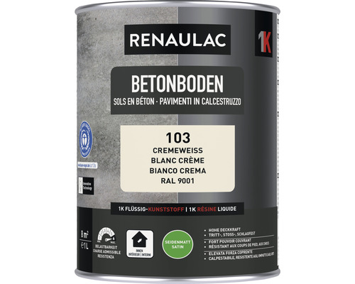 RENAULAC Betonbodenfarbe seidenmatt creme 1 L Renaulac Betonboden Farbe, cremeweiß, 1 Liter Dose