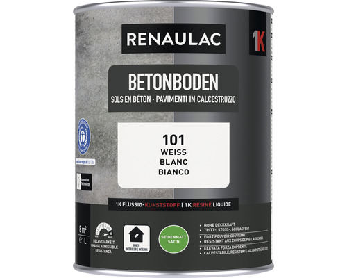 RENAULAC Betonbodenfarbe seidenmatt weiss 1 L Renaulac Betonboden Farbe, 1 Liter Dose