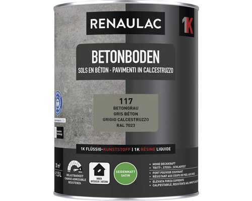 RENAULAC Betonbodenfarbe seidenmatt betongrau 2,5 L Renaulac Betongrau Bodenfarbe Dose