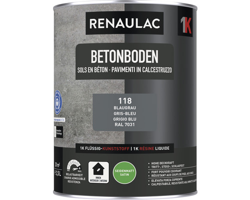 RENAULAC Betonbodenfarbe seidenmatt blaugrau 2,5 L Renaulac Betonbodenfarbe für Innen, Gebindegröße 2,5 Liter