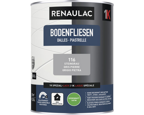 RENAULAC Bodenfliesenfarbe seidenmatt steingrau 2,5 L Renaulac 1K Speziallack für Bodenfliesen, Farbton Steingrau, seidenmatt