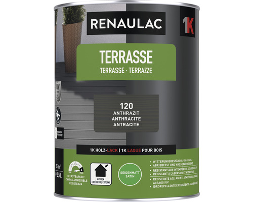 RENAULAC Terrassenfarbe seidenmatt anthrazit 2,5 L Renaulac Holz Lack für Terrassen, Anthrazit, seidenmatt, 2,5 Liter Dose