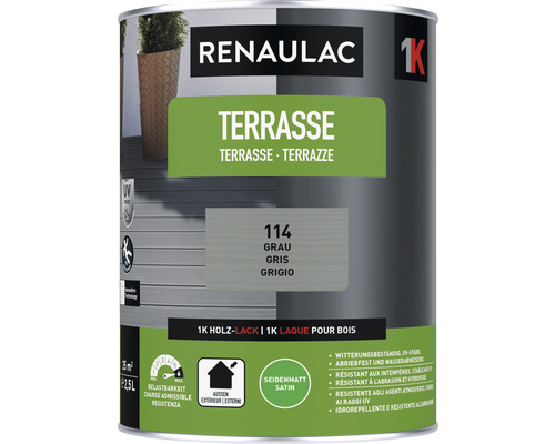 RENAULAC Terrassenfarbe seidenmatt grau 2,5 L Renaulac Terrasse Holz-Lack grau, 2,5 Liter Dose