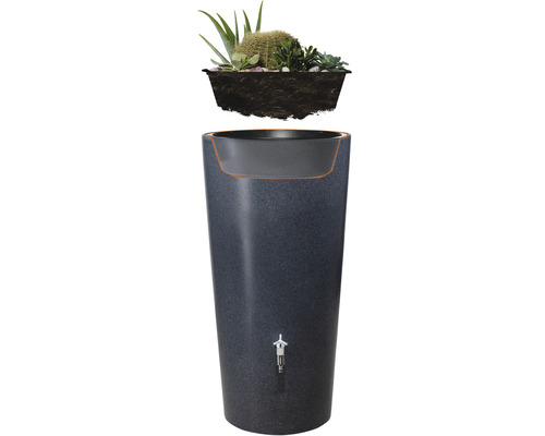 Regentonne mit Pflanzschale und Wasserhahn