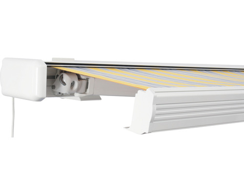 SOLUNA Kassettenmarkise Exquisit 3,5x3 Stoff Dessin 6292 Gestell RAL 9010 reinweiß Anrtrieb links ink. Motor und Wandschalter SOLUNA Kassettenmarkise Exquisit 3,5x3 Stoff Dessin 6292 Gestell RAL 9010 reinweiß Anrtrieb links ink. Motor und Wandschalter