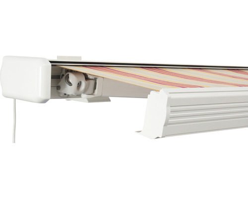 SOLUNA Kassettenmarkise Exquisit 4x3 Stoff Dessin 8430 Gestell RAL 9010 reinweiß Anrtrieb links ink. Motor und Wandschalter SOLUNA Kassettenmarkise Exquisit 4x3 Stoff Dessin 8430 Gestell RAL 9010 reinweiß Anrtrieb links ink. Motor und Wandschalter