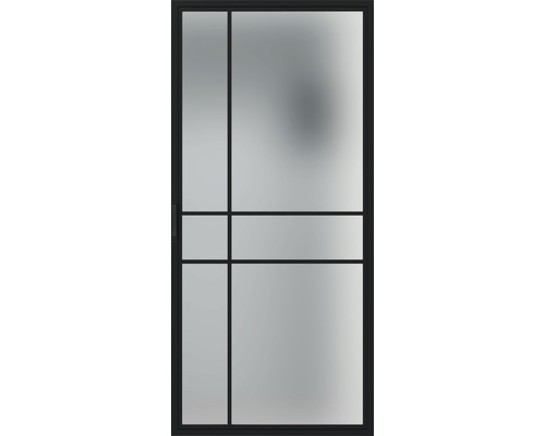 Schiebetür mit Milchglaseinsatz und schwarzem Rahmen