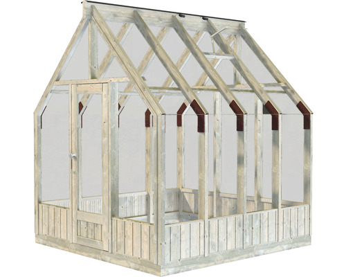 Gewächshaus mit Holzrahmen und Tür
