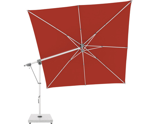 Quadratischer Ampelschirm mit weißem Gestell und Sockel