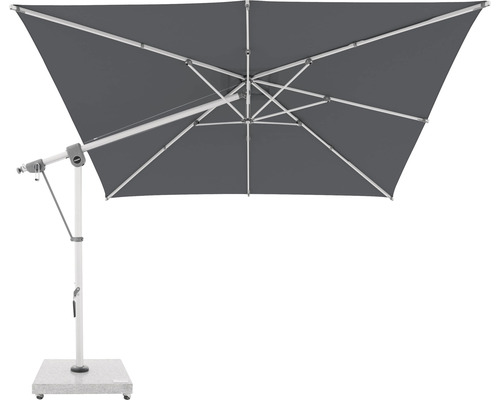 Freiarmschirm mit grauem Schirmdach und stabilem Standfuß