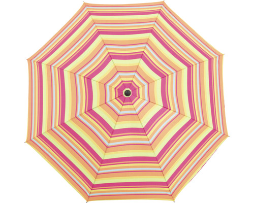 Ansicht von unten eines Sonnenschirms mit Streifenmuster