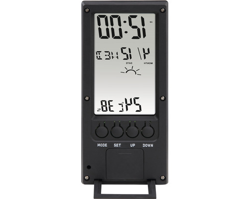Digitale Wetterstation mit Anzeige von Uhrzeit, Datum und Temperatur