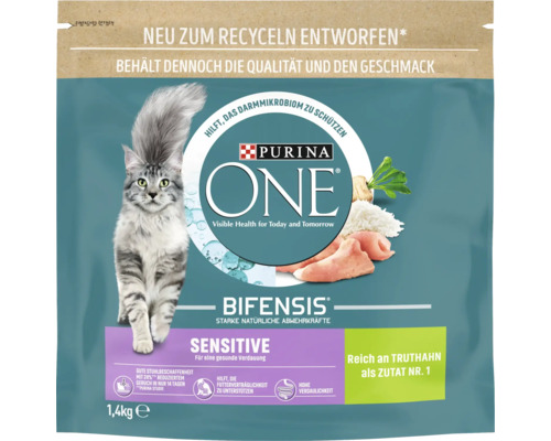 Katzenfutter trocken Purina One Sensitiv mit Truthahn und Rind 1,4 kg