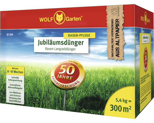 Rasendünger WOLF-Garten Jubiläumsdünger 5,4kg / 300 m² Wolf Garten Jubiläumsdünger Rasen Langzeitdünger Packung