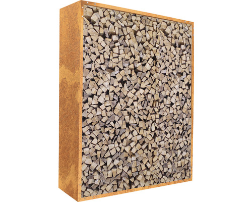 Brennholzregal gefüllt mit gespaltenem Holz