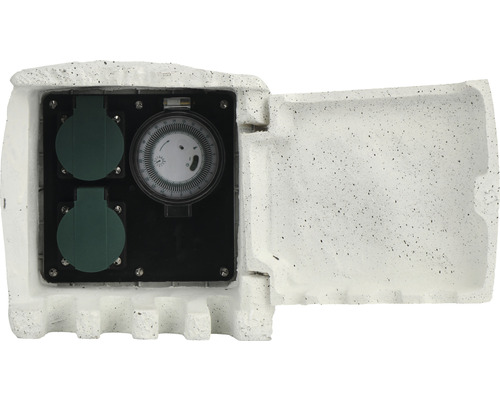 Zeitschaltuhr mit zwei Steckdosen in einem Steingehäuse