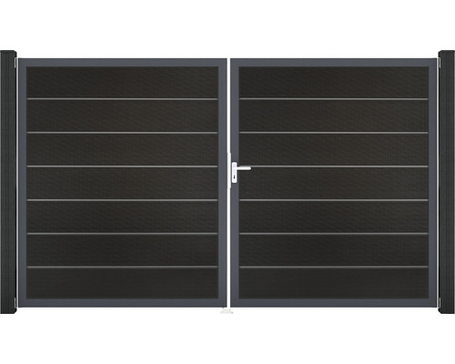 Doppelflügeltor aus Metall mit horizontalen Lamellen