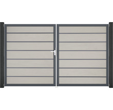 Doppelflügeltor mit horizontalen Lamellen und Griff