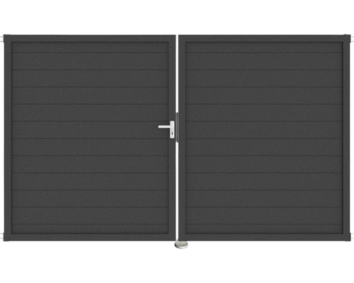 Doppelflügeltor aus Aluminium mit horizontalen Lamellen