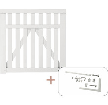 Weißes Gartentor mit Beschlägen