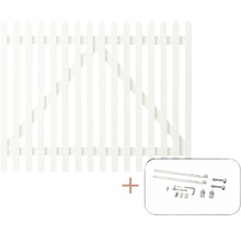Weißes Gartentor aus Holz mit Torbeschlagset