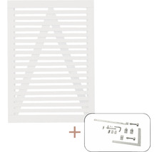 Weißes Stalltürblatt mit Beschlägen