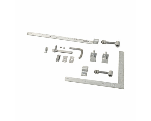 Torbandset aus Metall mit verschiedenen Beschlägen und Schrauben