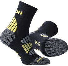 Zwei schwarze Trekkingsocken mit gelben Akzenten in Größe 42 bis 45