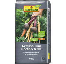 Sack Gemüse- und Hochbeeterde, 40 Liter, mit Karotten und Rüben