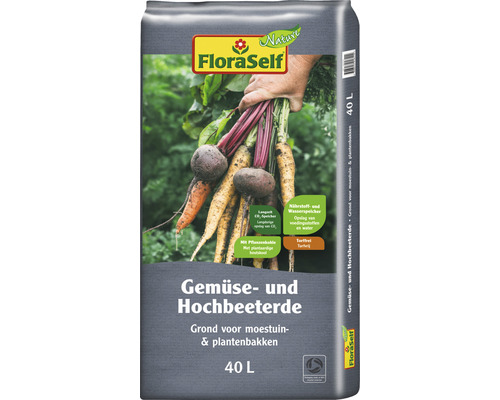 Gemüse- & Hochbeeterde mit Pflanzenkohle torffrei FloraSelf Nature 40 L Gemüse- & Hochbeeterde mit Pflanzenkohle torffrei FloraSelf Nature 40 L