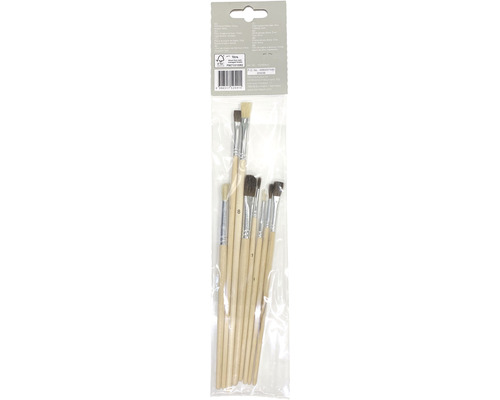 Pinselset mit Holzgriffen in transparenter Verpackung