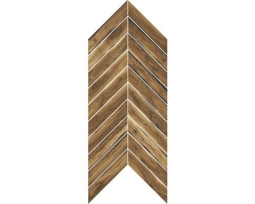 Feinsteinzeugmosaik Sherwood chevron mahogany 24x50 cm Holzfliese im Fischgrätmuster