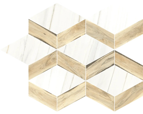 Feinsteinzeugmosaik Sherwood triangle maple 24x30 cm Dekorative Wandfliesen mit Holz- und Marmoroptik