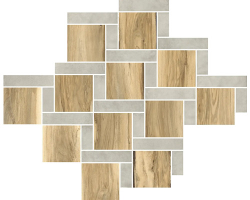 Feinsteinzeugmosaik Sherwood square oak 28x31 cm Dekorfliese mit Holz- und Steineffekt