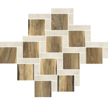 Muster aus Holz- und Steinzeugfliesen für Wand- und Bodengestaltung