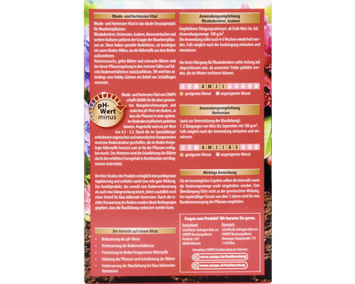 Informationen zu COMPO Rhodo und Hortensien Vital Pflanzendünger
