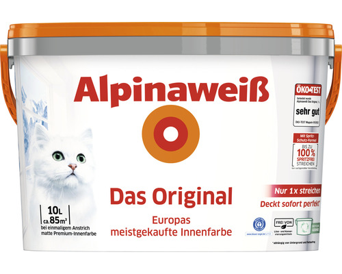 Alpinaweiß Wandfarbe Das Original Spritzfrei weiß 10 L Eimer Alpinaweiß Innenfarbe mit einer Reichweite von circa 85 Quadratmetern