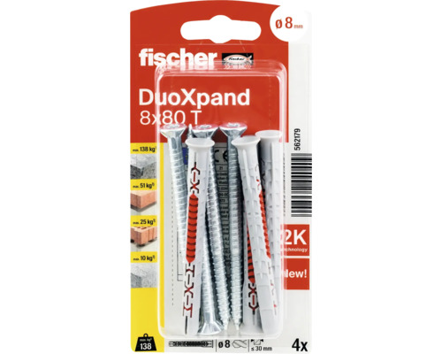 Fischer DuoXpand Dübel 8 x 80 Millimeter, Viererpack