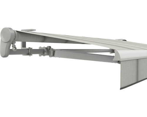 SOLUNA Gelenkarmmarkise Trend 2,5x2 Stoff Dessin D420 Gestell E6EV1 silber eloxiert Antrieb links inkl. Motor, Wandschalter und Nothandkurbel SOLUNA Gelenkarmmarkise Trend 2,5x2 Stoff Dessin D420 Gestell E6EV1 silber eloxiert Antrieb links inkl. Motor, Wandschalter und Nothandkurbel