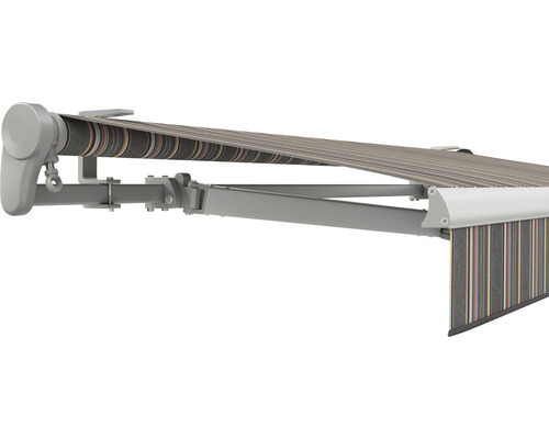 SOLUNA Gelenkarmmarkise Trend 2,5x2 Stoff Dessin D422 Gestell E6EV1 silber eloxiert Antrieb links inkl. Motor, Wandschalter und Nothandkurbel SOLUNA Gelenkarmmarkise Trend 2,5x2 Stoff Dessin D422 Gestell E6EV1 silber eloxiert Antrieb links inkl. Motor, Wandschalter und Nothandkurbel