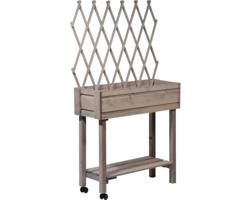 Hochbeet aus Holz mit Rankgitter und Rädern