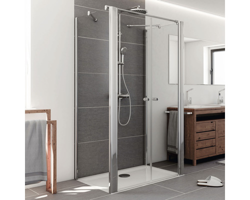 U-Kabine mit Pendeltür Breuer 900x900x2000 mm Echtglas Klar hell silber Knopfgriff chrom Badezimmer mit Duschkabine, Waschtisch und Handtuchhalter