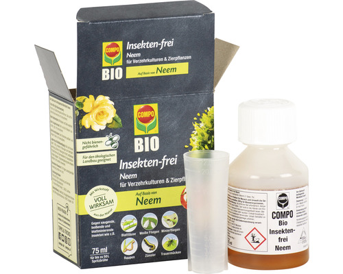 COMPO Bio Insektenfrei Neem Packung mit Messbecher und Flasche