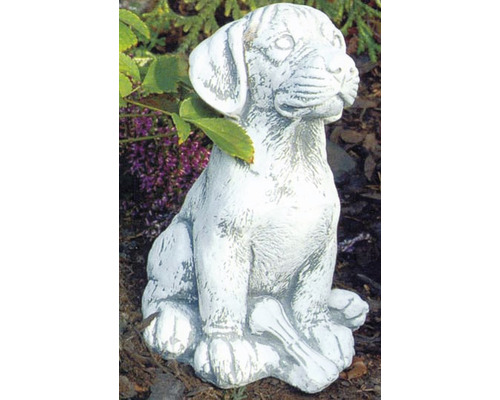 Gartenfigur sitzender Hund 15x17x25 cm weiß
