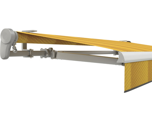 SOLUNA Gelenkarmmarkise Trend 5,5x2,5 Stoff Dessin J200 Gestell E6EV1 silber eloxiert Antrieb links inkl. Motor, Wandschalter,Nothandkurbel, Sonnen und Windwächter