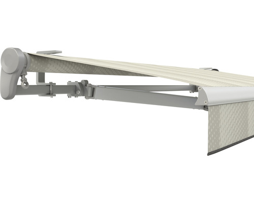 SOLUNA Gelenkarmmarkise Trend 5,5x3 Stoff Dessin J202 Gestell E6EV1 silber eloxiert Antrieb links inkl. Motor, Wandschalter,Nothandkurbel, Sonnen und Windwächter