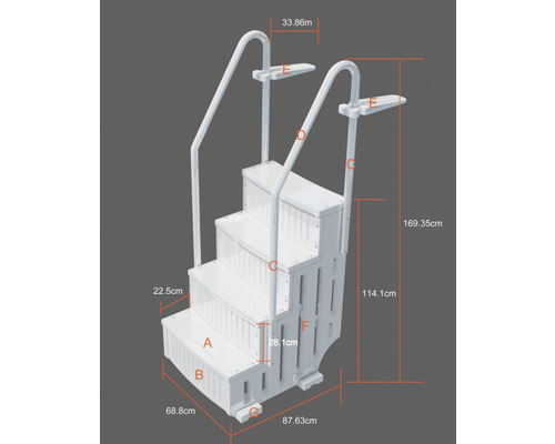 Pooltreppe mit Handläufen und Maßangaben