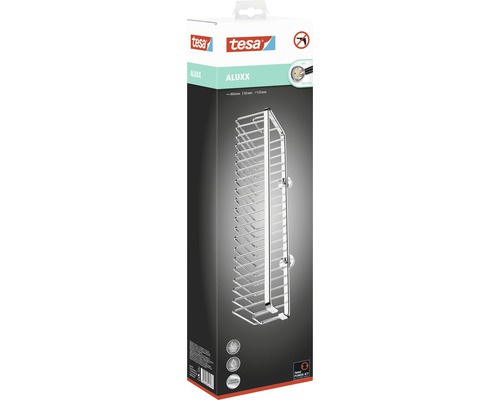 Tesa Aluxx Duschregal zur Wandmontage ohne Bohren in Produktverpackung